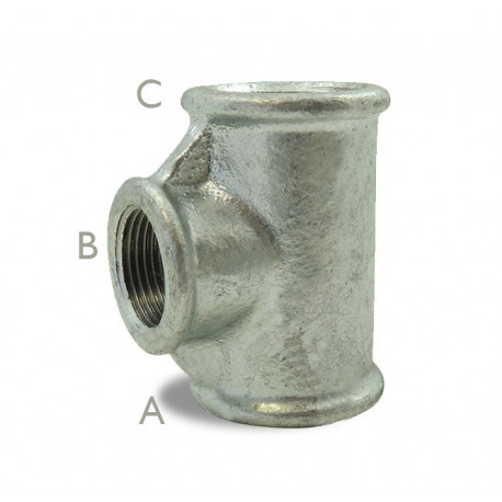 Té réduit à 90° galvanisé - FFF 1/2" x 3/8" x 3/8"